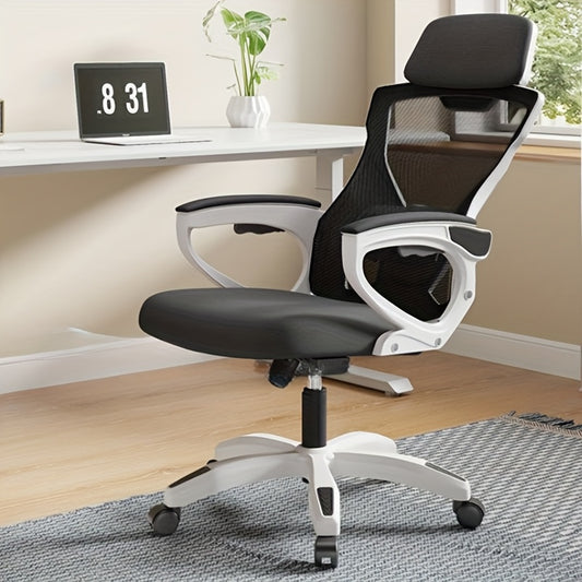 Ergonomic office chair with wheels in non-padded plastic frame, suitable for home and office use. Available in black or white.