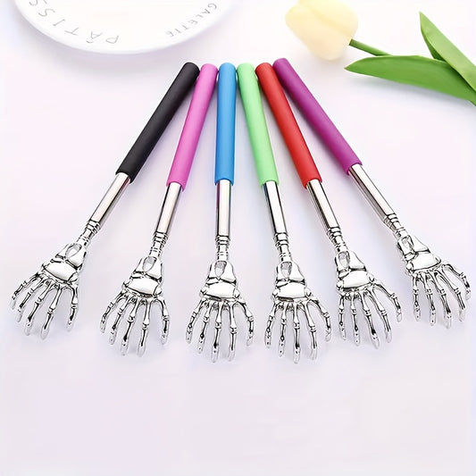 Portable stainless steel back scratcher with extendable claw design for personalized comfort.