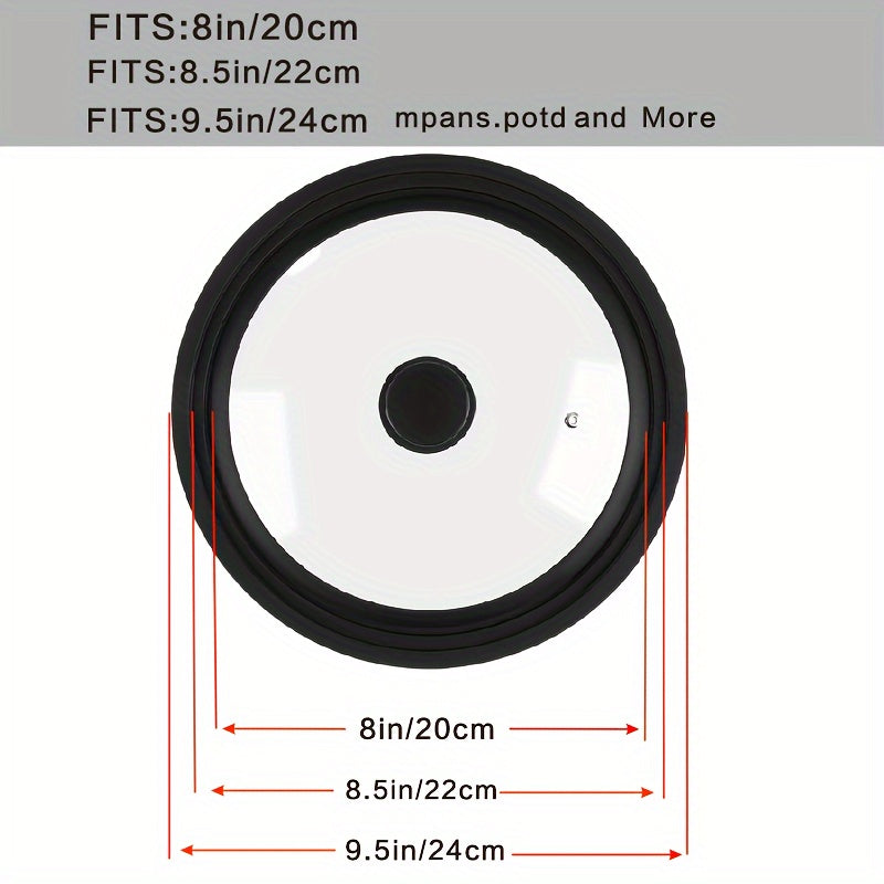 Multi-functional Tempered Glass Lid with Silicone Rim - Suitable for Pots ranging from 19.81cm to 27.99cm, Can be Cleaned in Dishwasher, Handles Heat up to 450°F, Features Non-Slip Knob - Ideal for Skillets and Pans with Flat Bottoms.