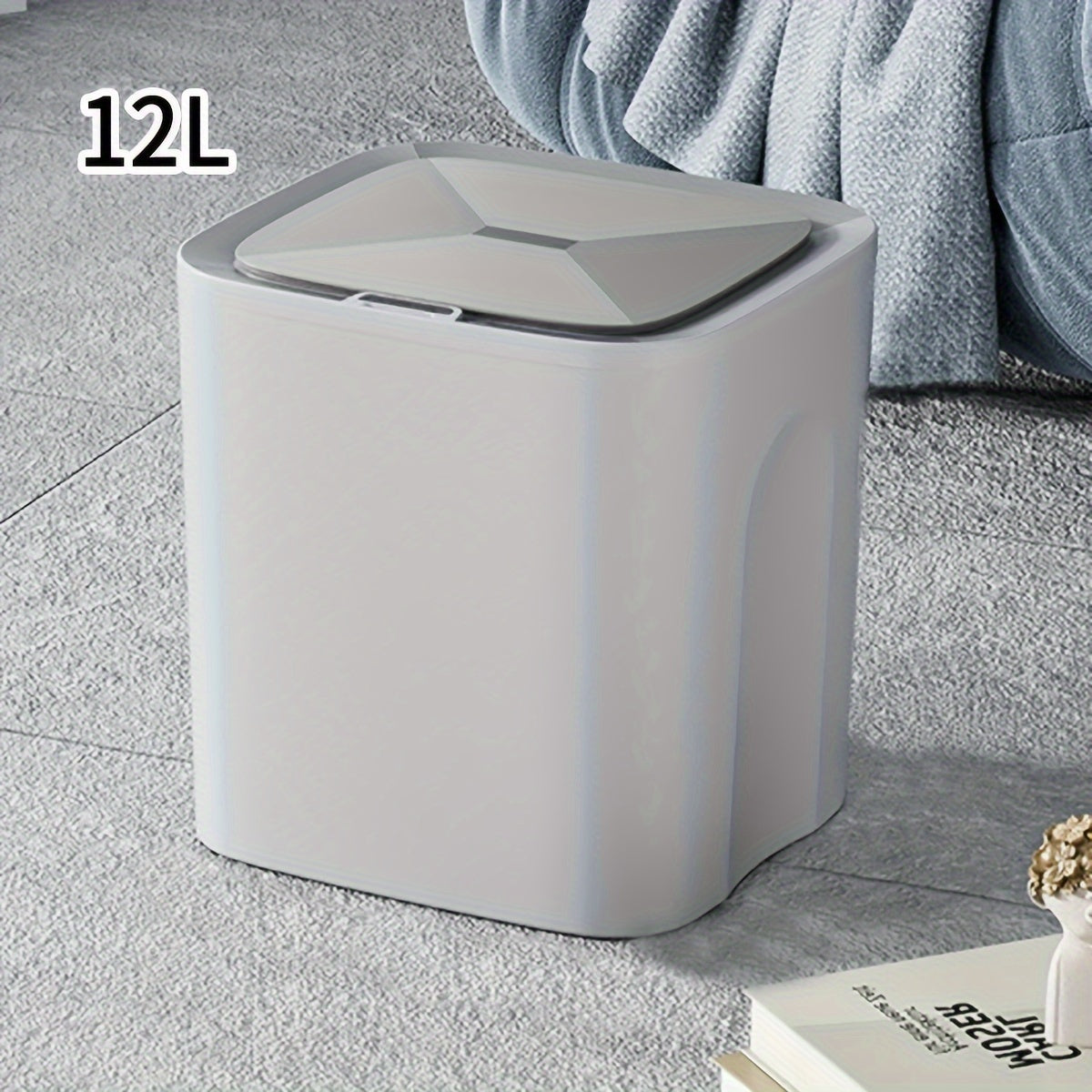 The Smart Touchless Trash Can features automatic open and close functions, operates quietly, and has a waterproof design ideal for home use.