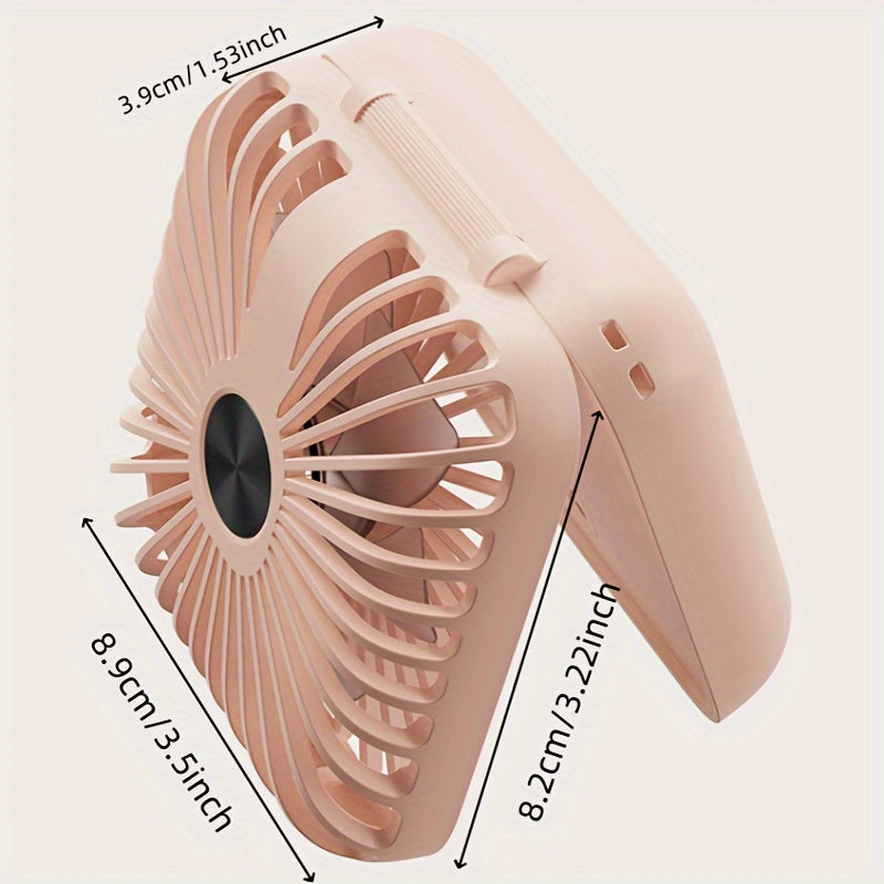 Portable and wearable Compact USB Fan with 3-speed adjustment, featuring a rechargeable lithium battery. Perfect for indoor and outdoor use, includes a light kit for added convenience.