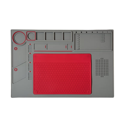 Silicone/PVC Soldering Mat Set with Anti-slip Insulation and Magnetic Heat Resistant Properties for Workbench Maintenance Tools.