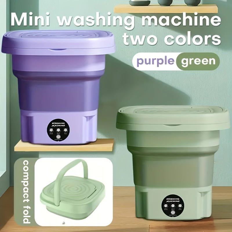 Portable 8L Folding Washing Machine with Touch Control, Ideal for Delicates, Socks & Underwear - Space-Saving, Easy to Store & Use, Great for Travel & Home - Purple & Gray Options Available.