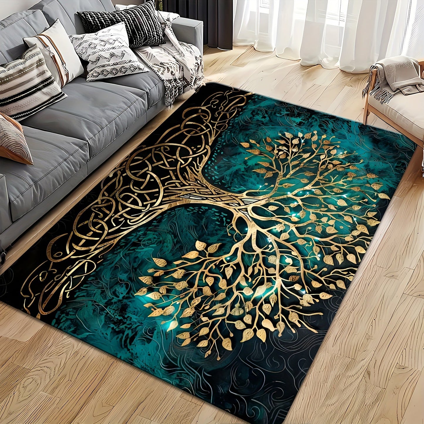 Premium Golden Leaf Tree Rug with Anti-Slip Feature, Easy to Clean, Stain and Dust Resistant, Provides Anti-Fatigue Support. Perfect for any room in the house including living room, bedroom, entryway, kitchen, bathroom. Can be used indoors or outdoors