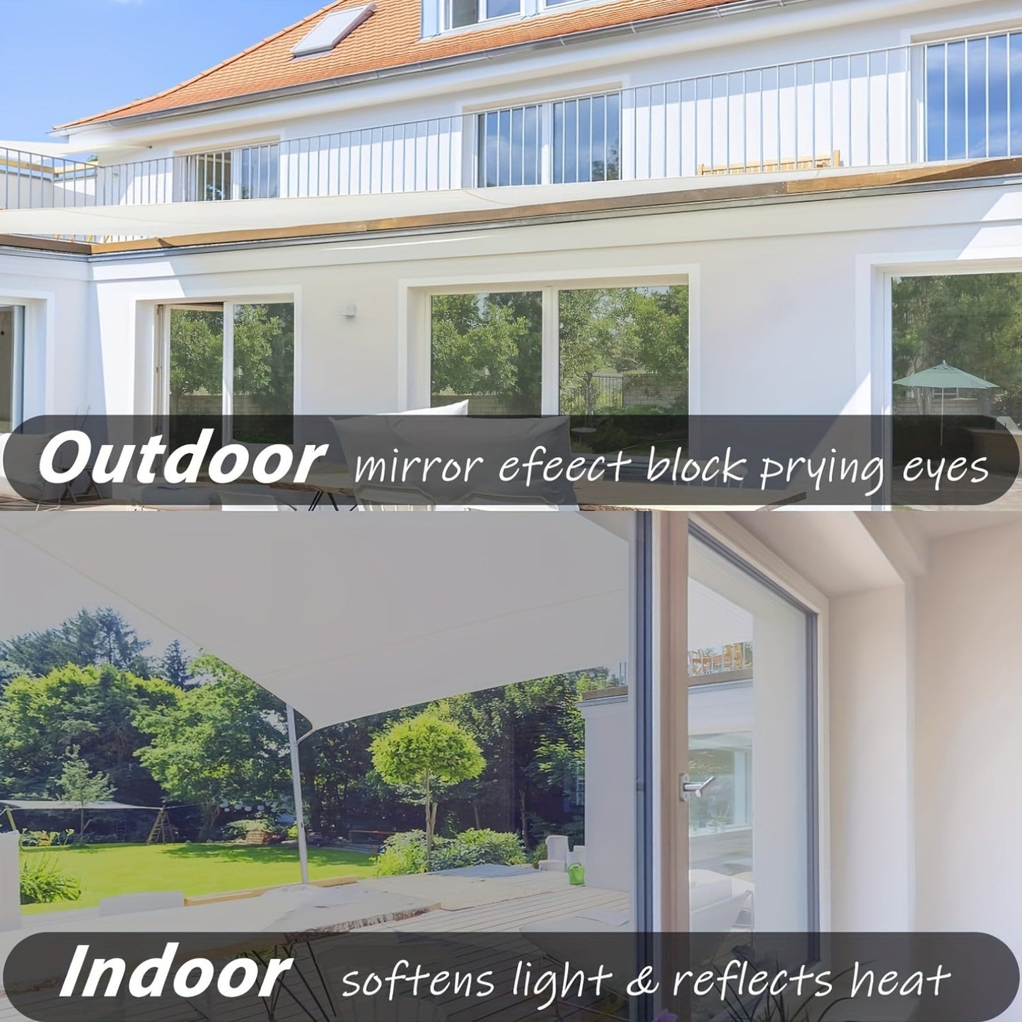 Mirror reflective one way window film offers home privacy, blocks out the sun, controls UV heat, and features a static cling design. Made of PET material, this classic style film is 4mil thick and comes in a sleek silver color.