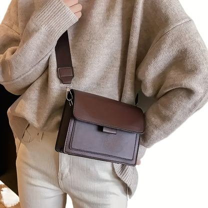 Retro crossbody bag for women in stylish brown with adjustable strap and metal ring detail. Features a compact flap design for everyday use.