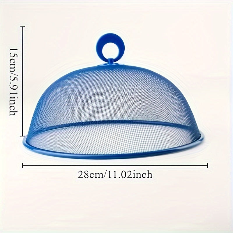 Mesh food cover made of stainless steel for use on indoor and outdoor tables, ideal for kitchen storage and organization. Can also be used as a lid for canister containers and other kitchen accessories.