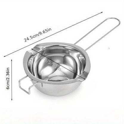 1-piece stainless steel double boiler pot perfect for melting chocolate, warming butter, splashing oil, heating oil, and melting wax. A versatile kitchen utensil that is a must-have kitchen gadget and accessory.