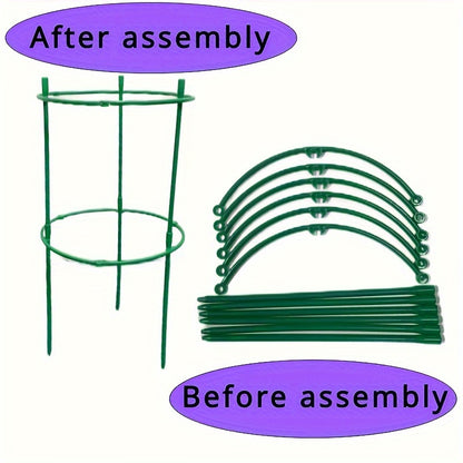 Set of 12 plant support stakes, plastic half round rings for climbing plants, suitable for small indoor plants.