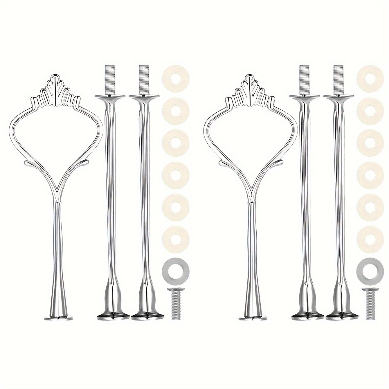 Cake stand hardware accessories including a 3-tier cake stand mold, crown resin crafts, perfect for weddings and parties. Ideal for serving cupcakes and desserts. Available in golden and silvery.