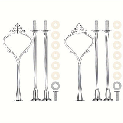 Cake stand hardware accessories including a 3-tier cake stand mold, crown resin crafts, perfect for weddings and parties. Ideal for serving cupcakes and desserts. Available in golden and silvery.