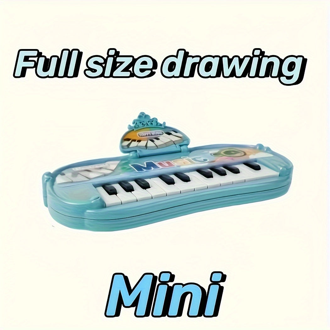 Battery powered electronic keyboard toy with 13 keys. Features smooth design, musical and educational functions, and is available in multiple colors. Made of ABS material. Great festive