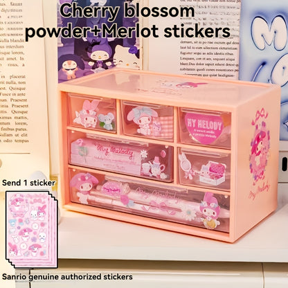 Hello Kitty & Friends desk organizer with 9 compartments, ideal for girls to store school supplies and stationery. Transparent with drawers for easy organization at home.