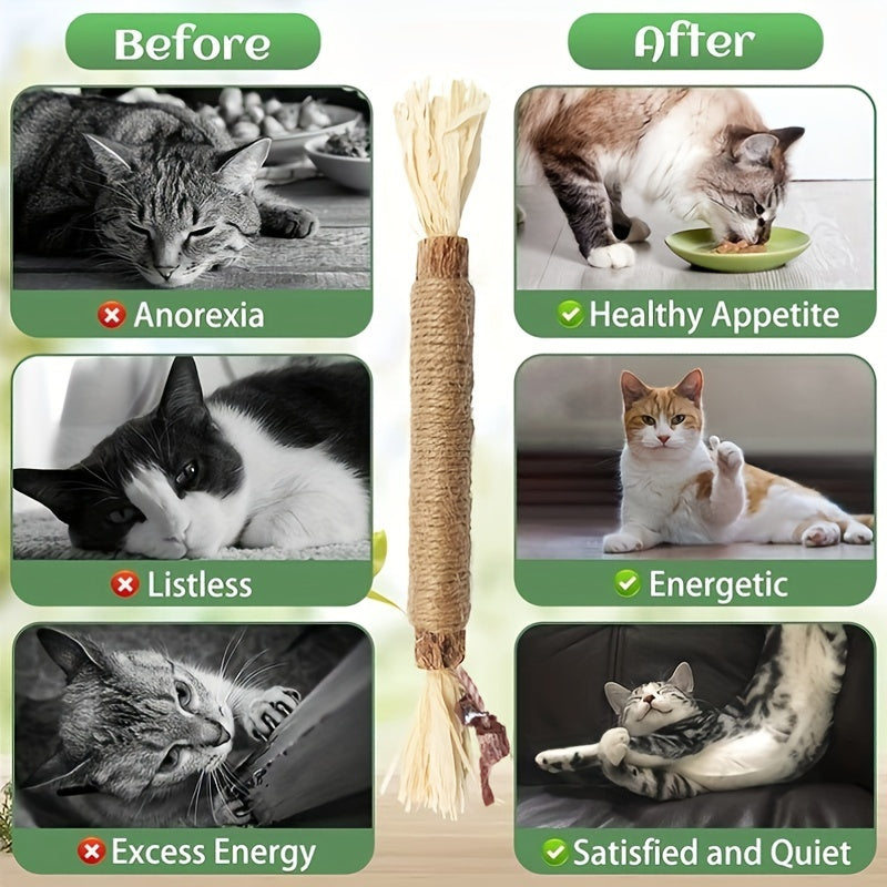 Natural Sisal Cat Chew Stick for Dental Health, Eco-friendly, Durable Indoor Toy