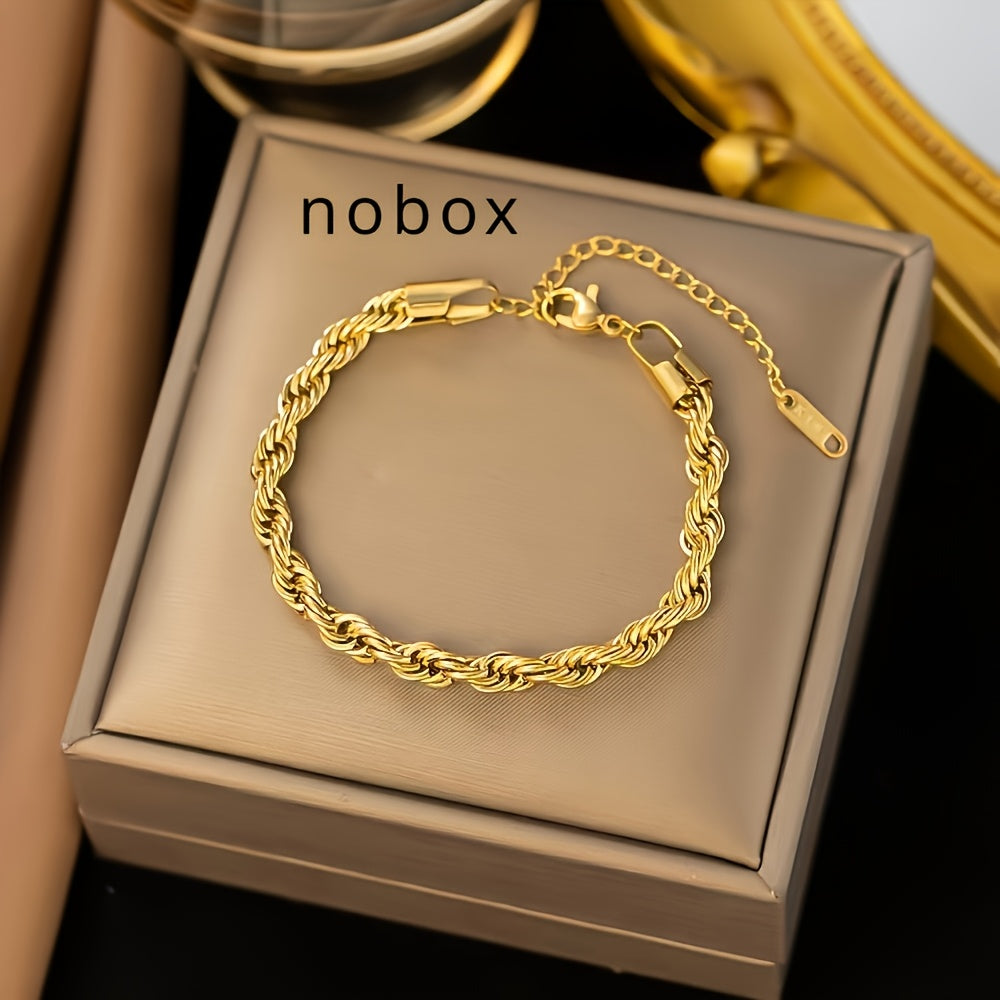 Retro and fashionable, this elegant two-piece set features a gold-plated stainless steel necklace and bracelet. Its simple design makes it a versatile accessory suitable for women, couples, or anyone looking to add a touch of glamour to their street