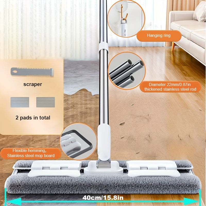 Multi-functional Wet & Dry Flat Mop with Detachable Cloth - Made of Stainless Steel and Plastic, Ideal for Cleaning Floors, Walls, Bedrooms, Living Rooms, and Bathrooms