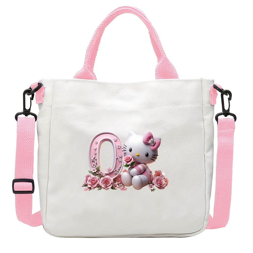 Sanrio Hello Kitty A-Z Letter Design Crossbody Bag with 26 Options, Cute Cartoon Pink, Large Capacity, Lightweight, Ideal for Daily Use.