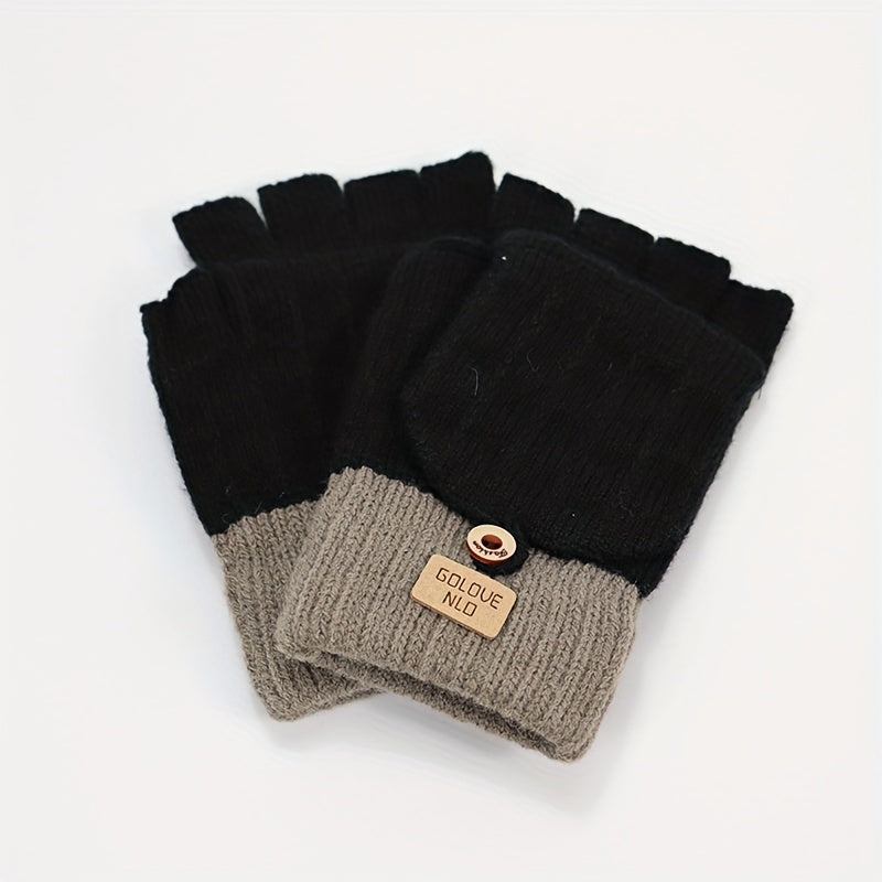 Stay warm and stylish in these women's knitted polyester flip gloves. These casual half-finger gloves come with a cover to keep your fingers cozy. Their solid color design is both classic and versatile, while the elastic material ensures a comfortable