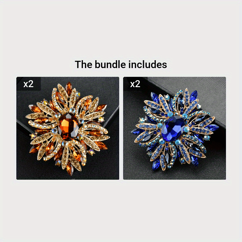 Vintage Rhinestone Flower Brooches for Men, Classic Crystal Pins for Parties and Banquets, Perfect Gift Option