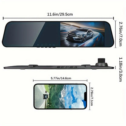 Baideluo HD Dash Cam with front 1080P and rear 480P dual recording, reverse imaging, wide-angle night vision, ultra-thin design, and four-light rear camera with strap.