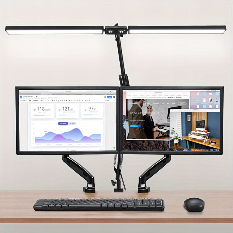 Ultra Wide Double Head LED Desk Lamp with Clamp, 3 Color Modes, 10 Stepless Dimmable, USB Powered