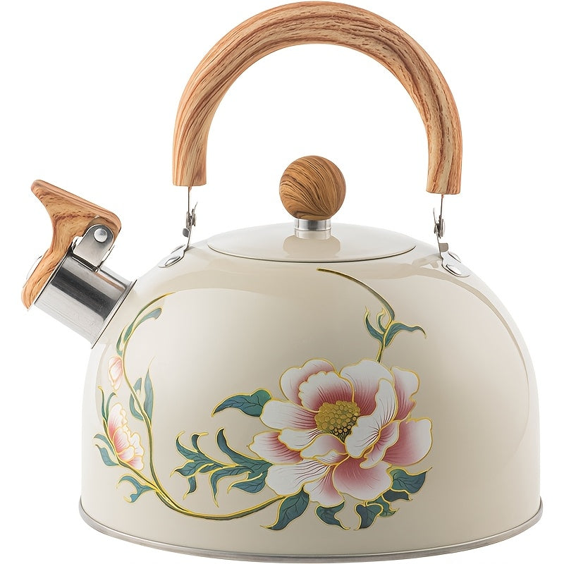 Chinese-style 3L stainless steel whistling tea kettle with handle, uncharged and suitable for stove top use.