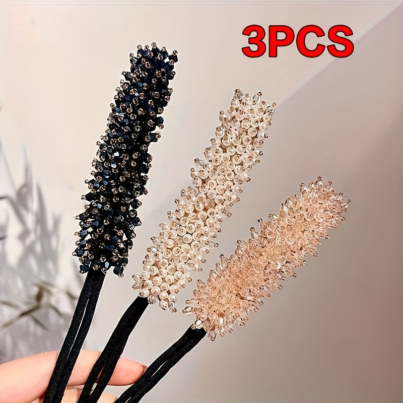 Elastic hair tie with sparkling crystal decorative hair loops for stylish women's hair accessories.