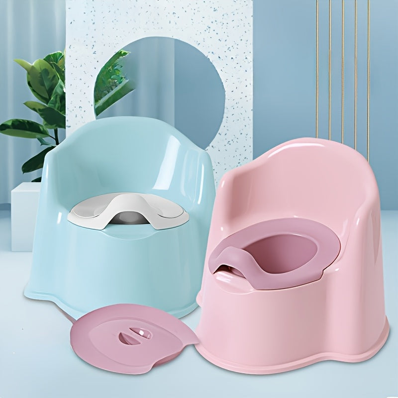 Convenient Easy-to-Clean Bear Potty Training Toilet with Lid - Made of Strong, Long-lasting PP Material, Ideal for Boys & Girls Mastering Bathroom Independence - Choose from Blue, Pink, or Cartoon Print Design