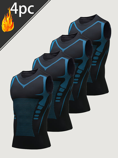 4 Summer Men's Sports Vests with Ion Shaping, Fitness Quick-Dry, Slim-Fit, Tight Training, Compression for Body Shaping.