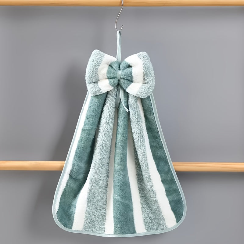 Coral velvet towel with stripes and bow design - 1pc.