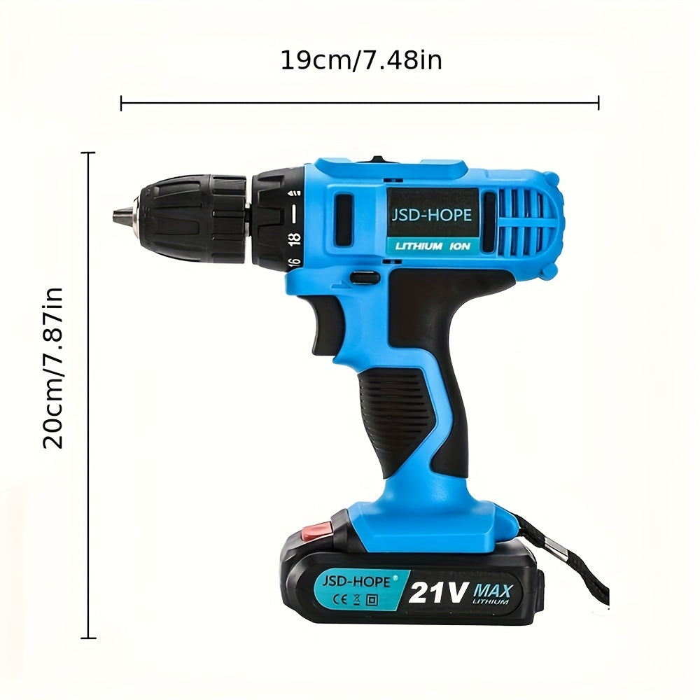 Cordless impact drill with brushless motor, rechargeable lithium battery, and multi-function capabilities. Charger included.