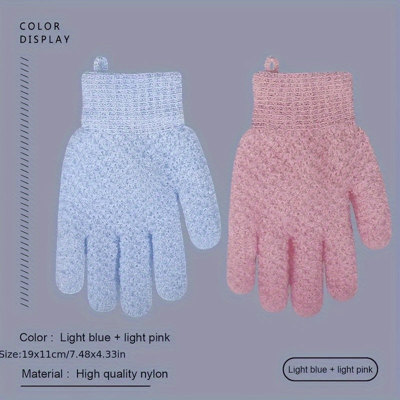 Shower gloves for exfoliation, cleansing, and massage - removes dead skin and dryness.