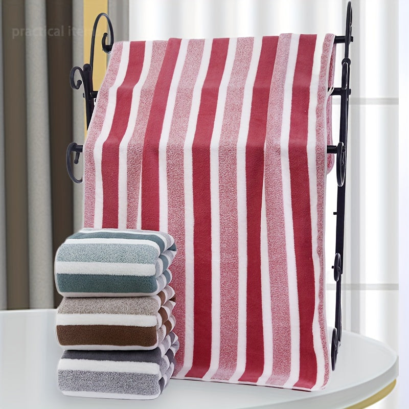 Set of 8 pieces, including Striped Soft Coral Velvet Towels for the household. This set includes 2 Bath Towels, 2 Hand Towels, and 4 Square Towels, ideal for use as face towels or guest towels.