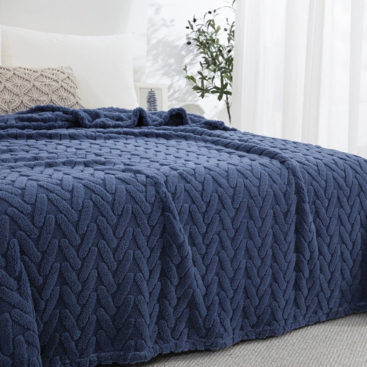 Navy Blue Taffeta Throw Blanket - Double-Sided for Extra Softness, Features Jacquard Design, Stain-Resistant and Easy to Clean - Ideal for Couch, Bed, Office, or Travel. Made for Ultimate Comfort.