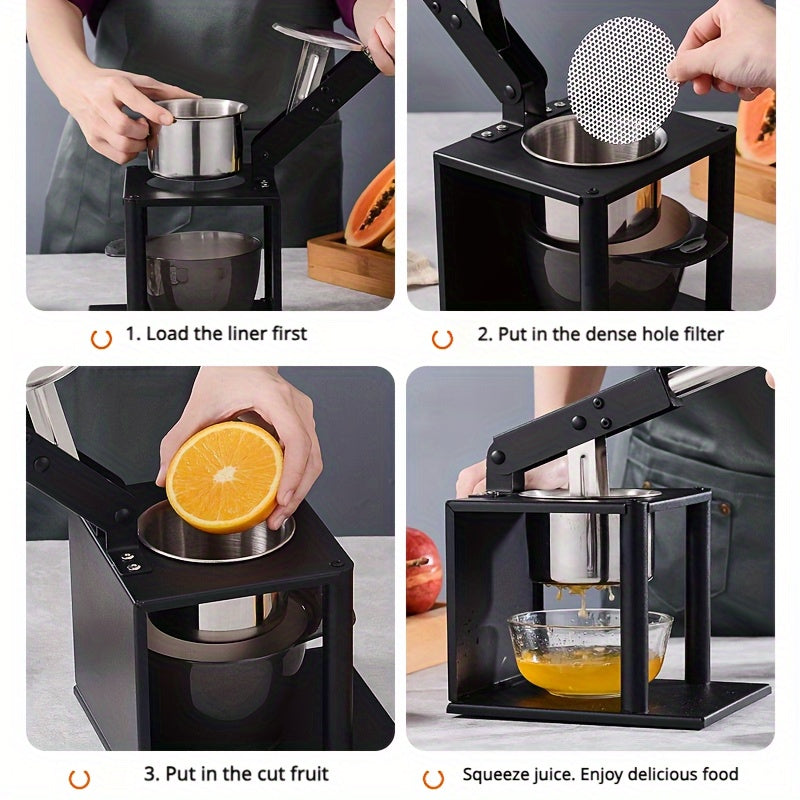 Essential Kitchen Gadget: Stainless Steel Manual Citrus Juicer - Hand Press Squeezer for Fresh Orange & Lemon Juice, Includes Stand for Healthy Drinks, 1pc