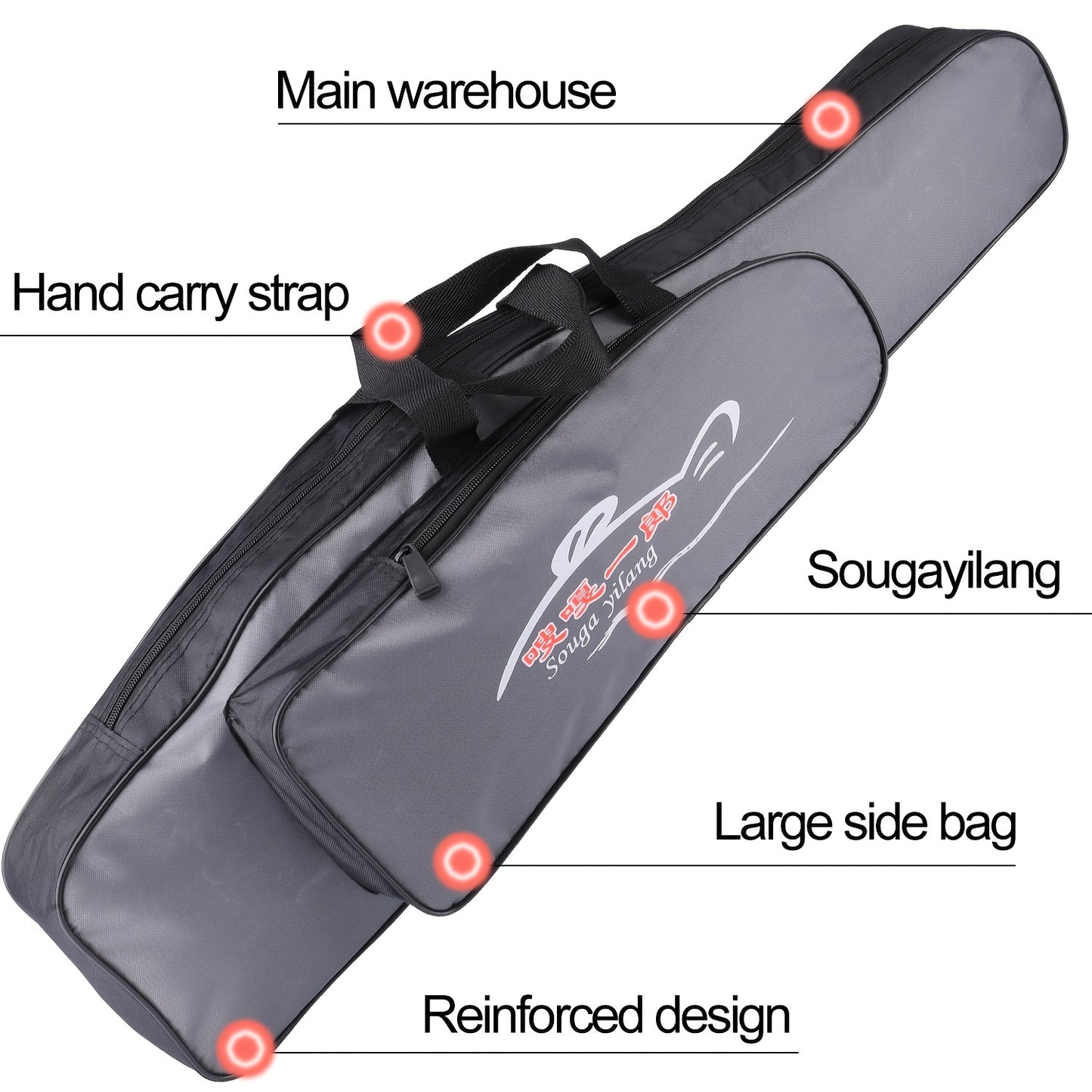 Sougayilang Canvas Fishing Rod Bag: Large capacity, dual-layer protection with zipper closure, waterproof - perfect for travel and all anglers.