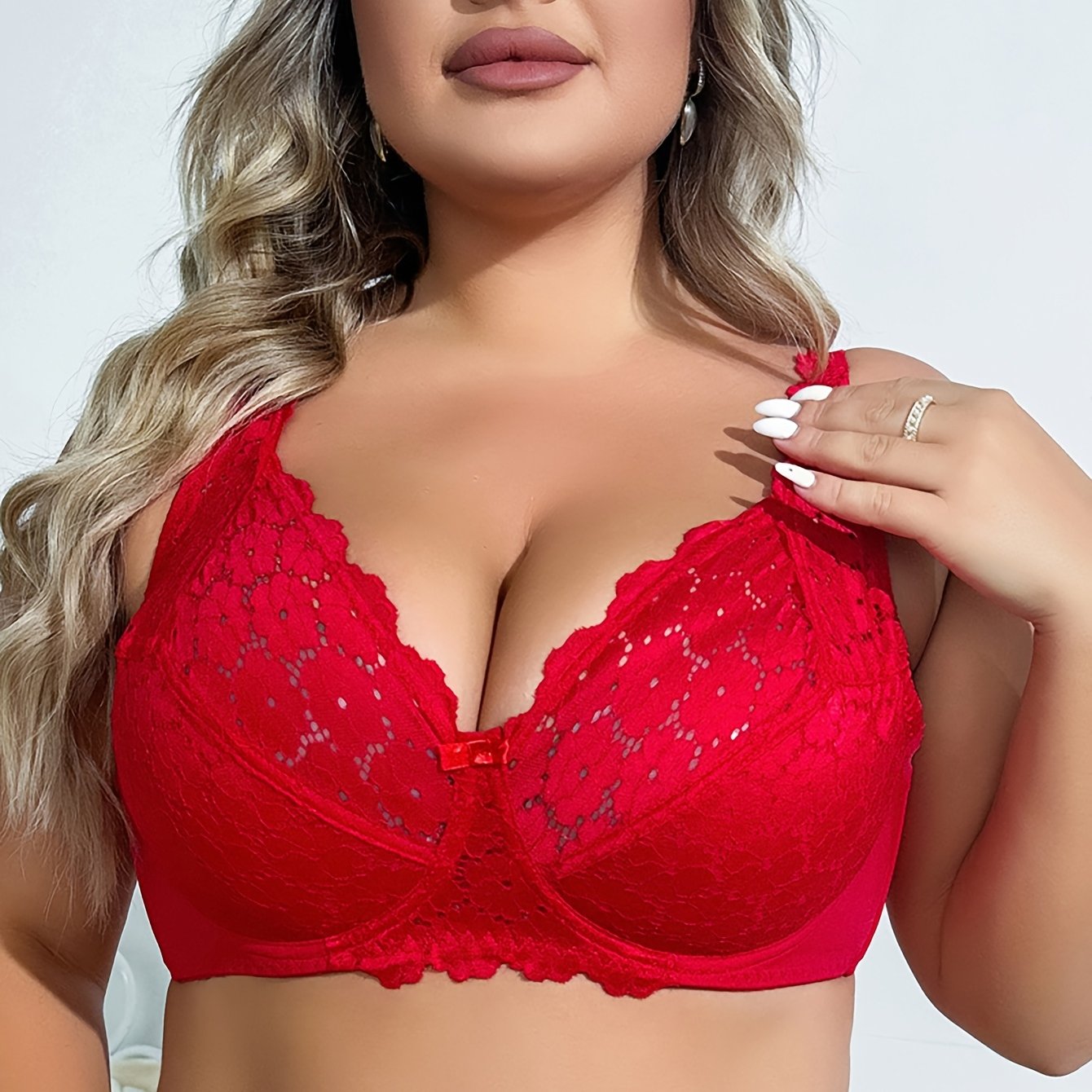 Stylish Plus Size Women's Underwire Bra with Bow Detail, Non-Padded, Knit Polyamide/Elastane, Hand Wash.