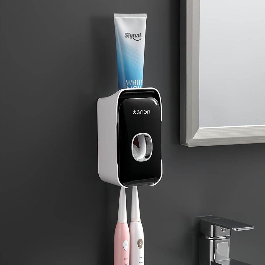 Wall-mounted Toothbrush Holder with Non-punching Installation, Mouthwash Cup, Toothbrush Cup, Bathroom Toothpaste Dispenser, and Tooth Mug Set.