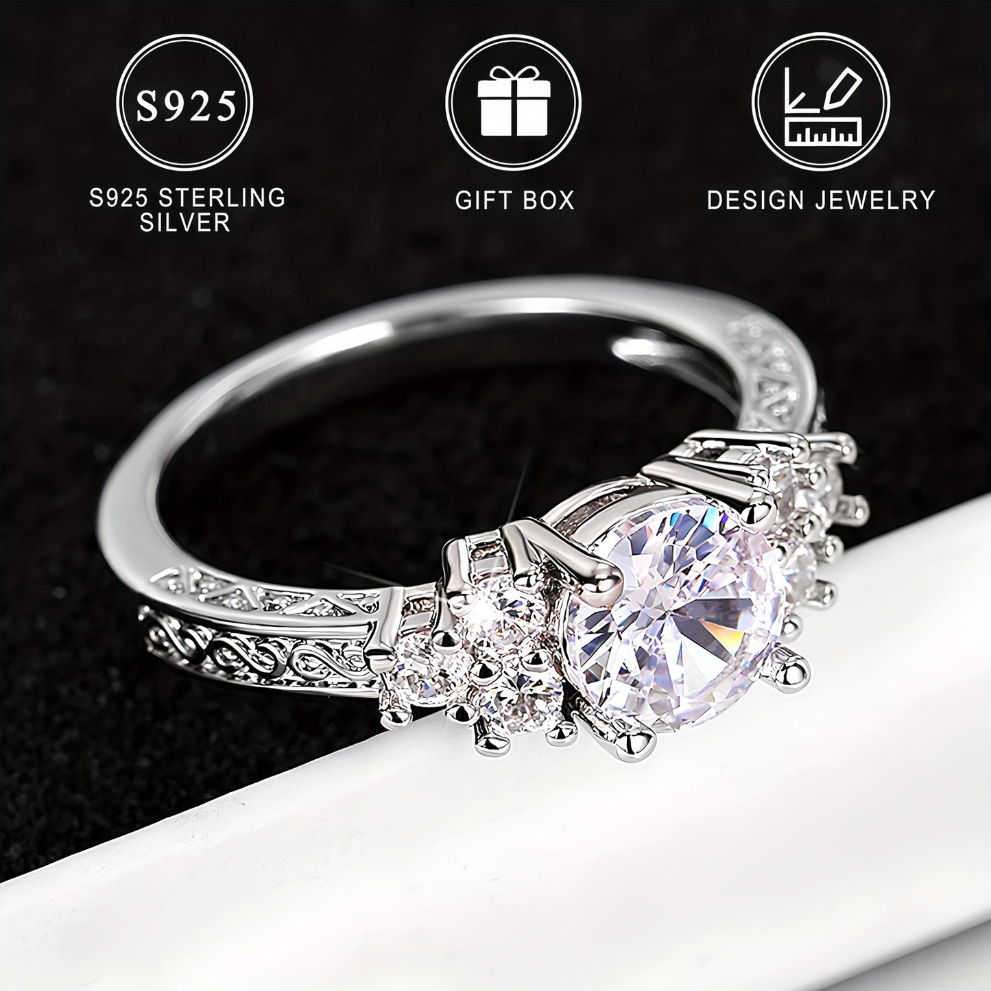 Elegant Women's Engagement Proposal Eternity Band featuring a 925 Sterling Silver Ring adorned with Shimmering Cubic Zirconia weighing 0.12oz. This stunning piece of Bling Style Jewelry comes beautifully packaged in a Gift Box, perfect for any special