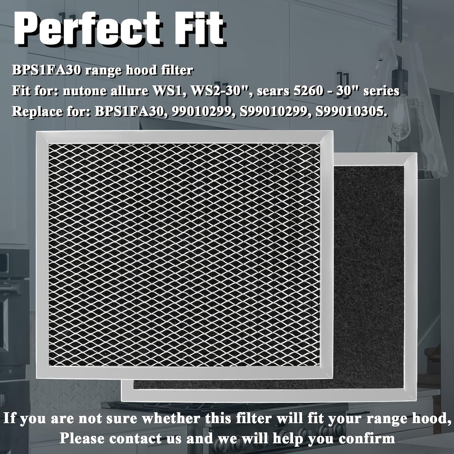 3 packs of replacement filters for B-Roan range hood, measuring 10.5 x 8.75 inches. Compatible with stove vent fans featuring aluminum mesh charcoal combo. Replaces 6105c and 97007697.