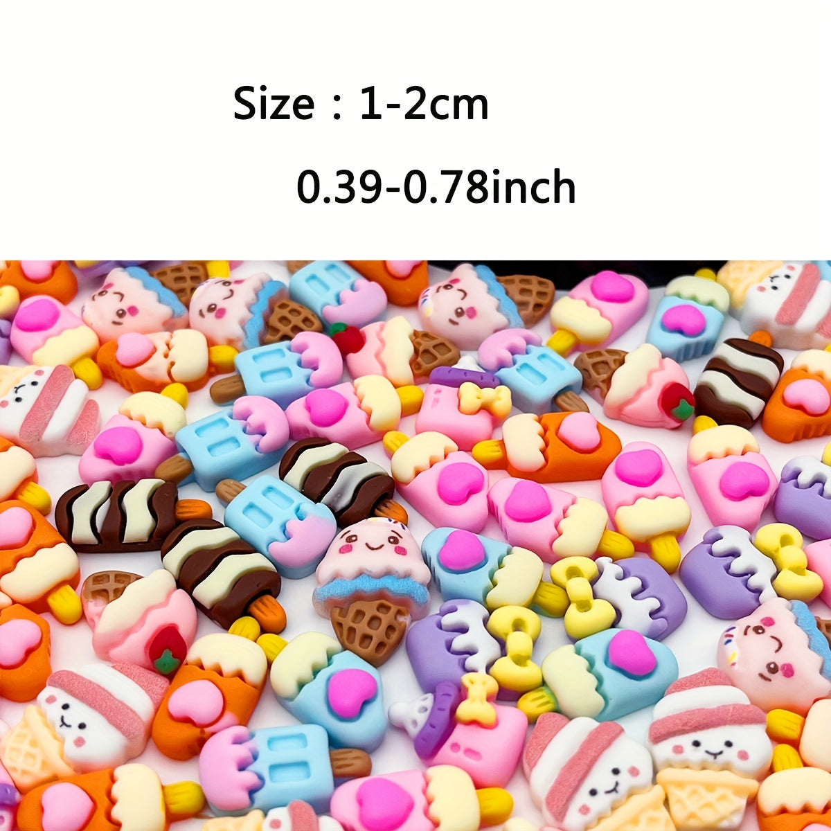 Set of 50 adorable Kawaii cartoon ice cream cone resin flatback charms for crafting DIY scrapbooking, phone case decoration, and hair clip embellishment