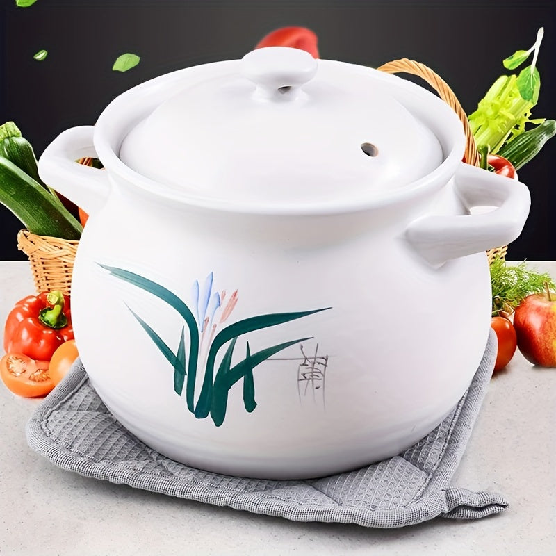 High-Temperature Resistant Ceramic Casserole Dish with Lid for Cooking Stews, Soups, Porridge, and Decoctions - Hand Wash Recommended