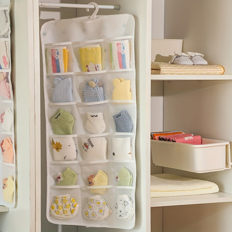 18-Pocket Over-the-Door Organizer - Compact Space-Saving Storage Solution for Nursery and Kids' Room.