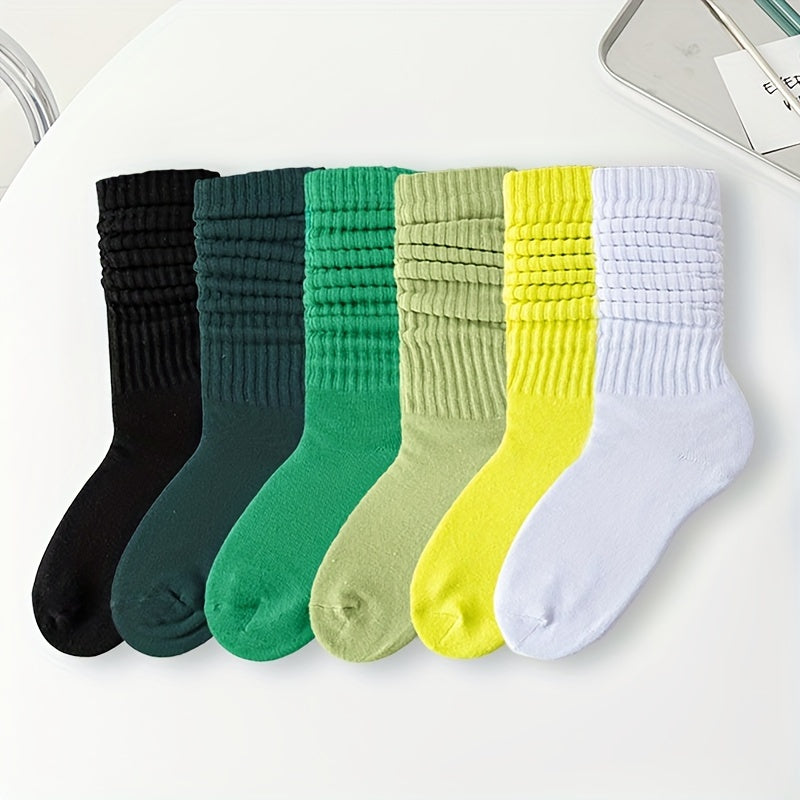 6 pairs of women's mid-tube socks, solid colors, comfy and soft.