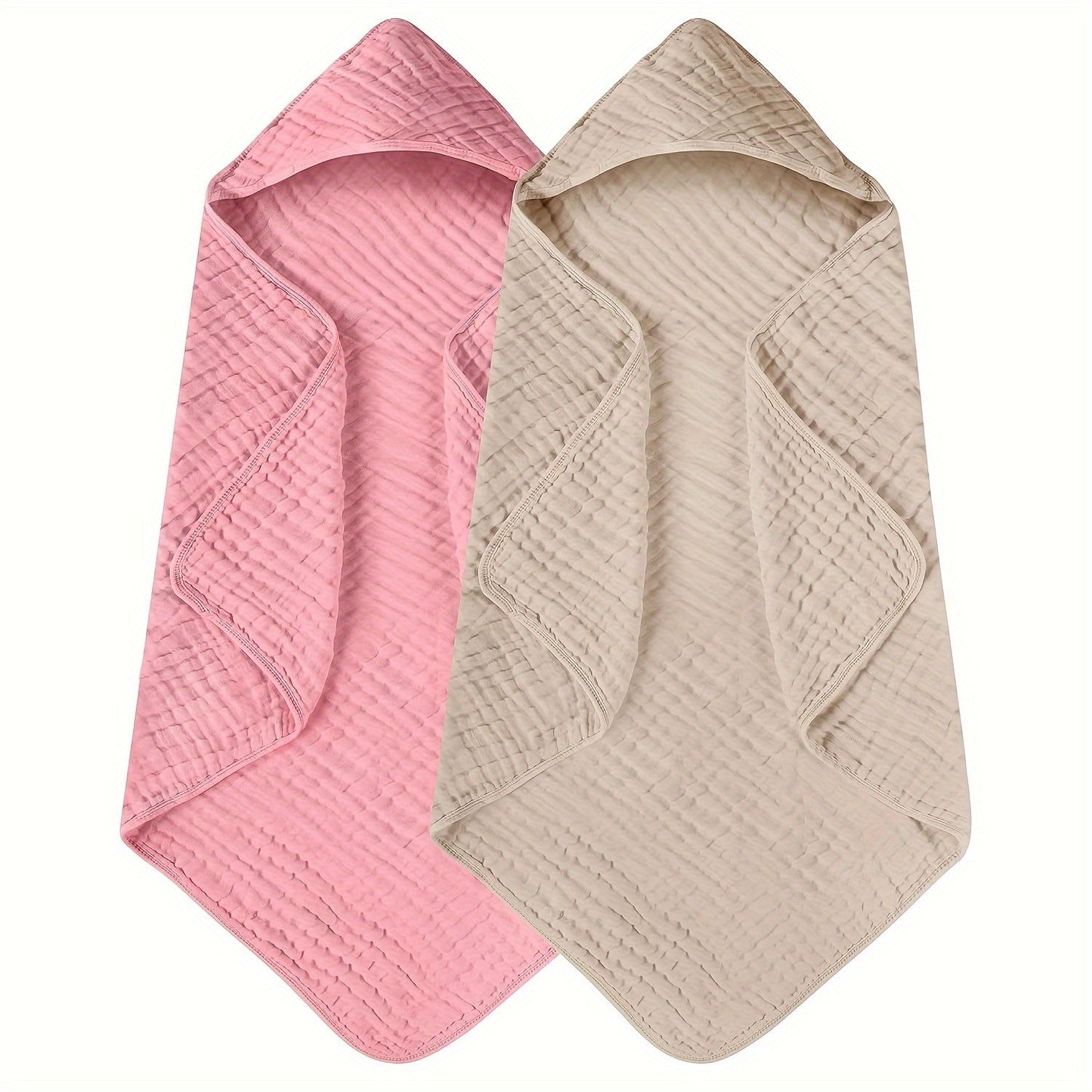 Two-pack of Bindi Monkey hooded baby towels made from 100% cotton for superior absorbency. These towels feature a cozy hood, perfect for infants and toddlers aged 0-3 years. Soft and comfortable, they can also be used as a swaddle blanket. Please hand