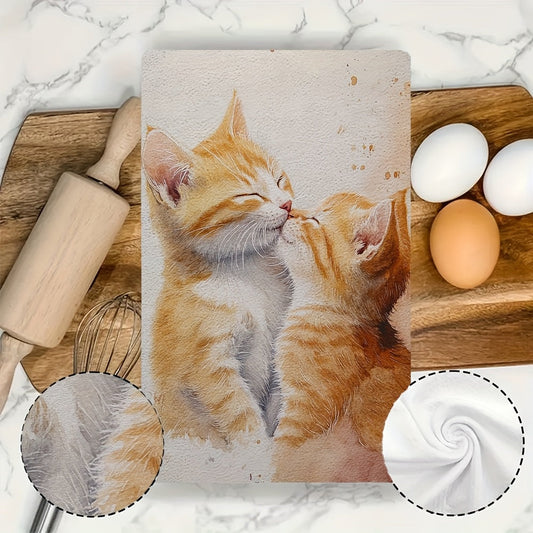 Set of 2 Ultra Soft Kitchen Towels, Inspired by the Gentle Purr of a Kitten Grooming, Highly Absorbent Dish Hand Towels for Holiday Decor, Machine Washable, Size 16x24 inches - Item number 2KYSYS1218532