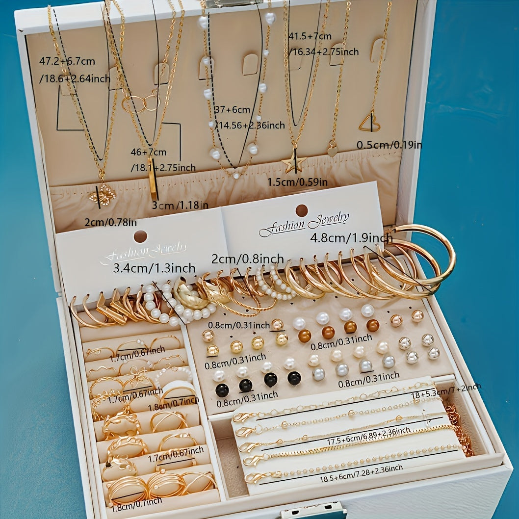 Set of 86 Chic Jewelry Pieces with Necklaces, Earrings, and Rings for Matching Daily Outfits, Party Accessories, Casual Dating Decor (Box not included)