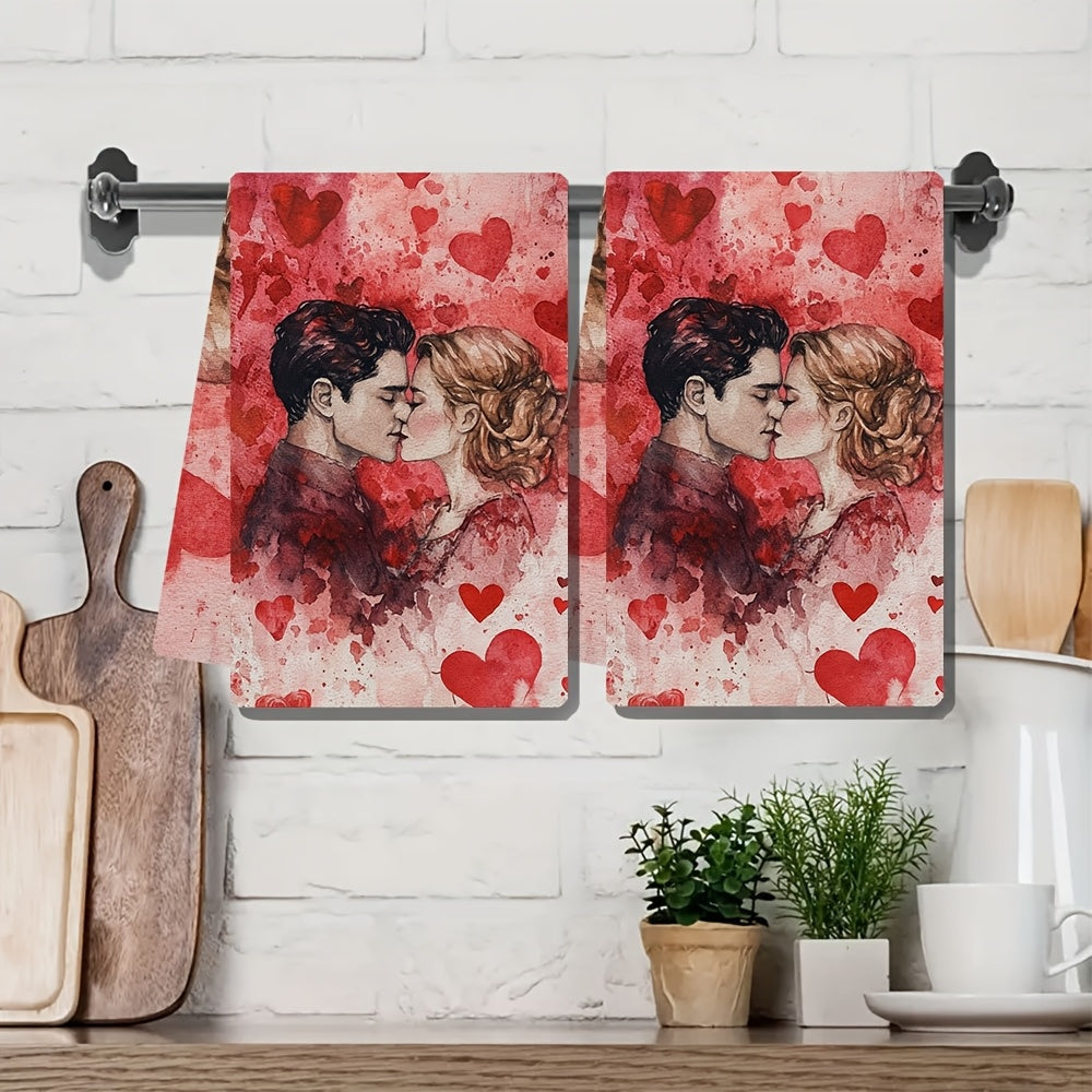 Celebrate Valentine's Day with these 2 luxurious Ultra Soft Kitchen Towels featuring a Romantic Love Forever Theme. These highly absorbent and machine washable dish hand towels measure 40.64x60.96 cm and feature a contemporary watercolor illustration