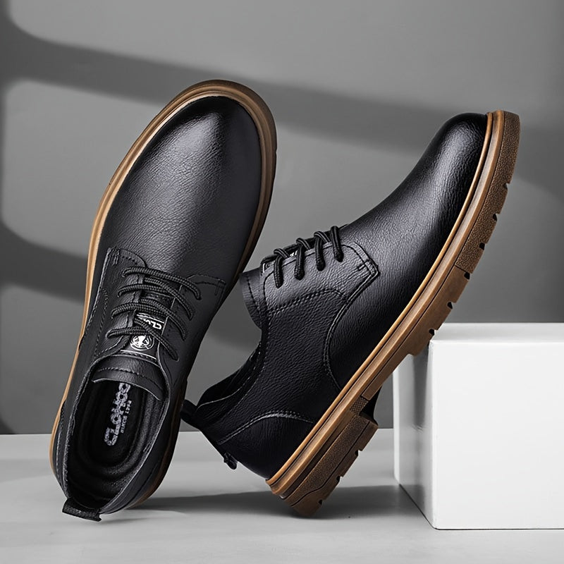 Men's split leather lace-up casual shoes with breathable and anti-skid soft soles, suitable for business office.