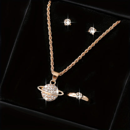 Stylish 4pcs Women's Jewelry Set with Glass Accents, Suitable for Casual Attire or Gifting